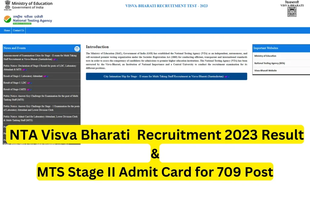 NTA Viswa Bharti Recruitment 2023 update